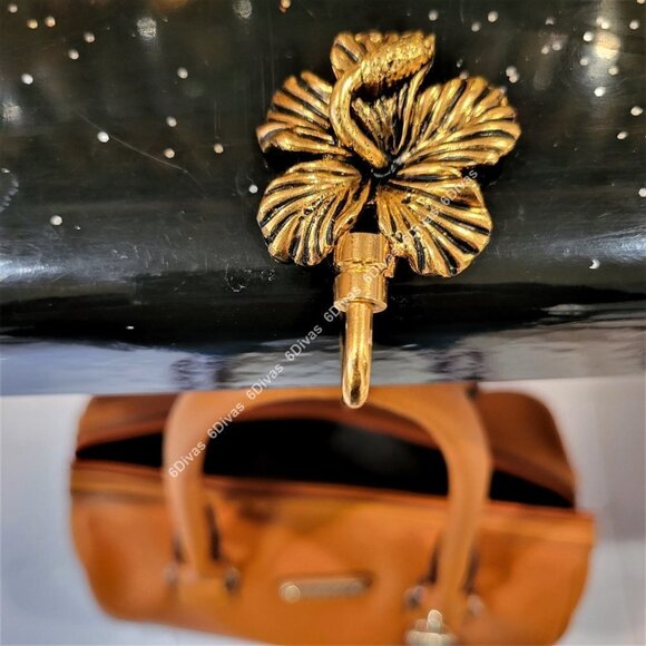 Antique Gold Plated Hibiscus Flower Handbag Holder or Handbag Table Hook - Picture 1 of 16